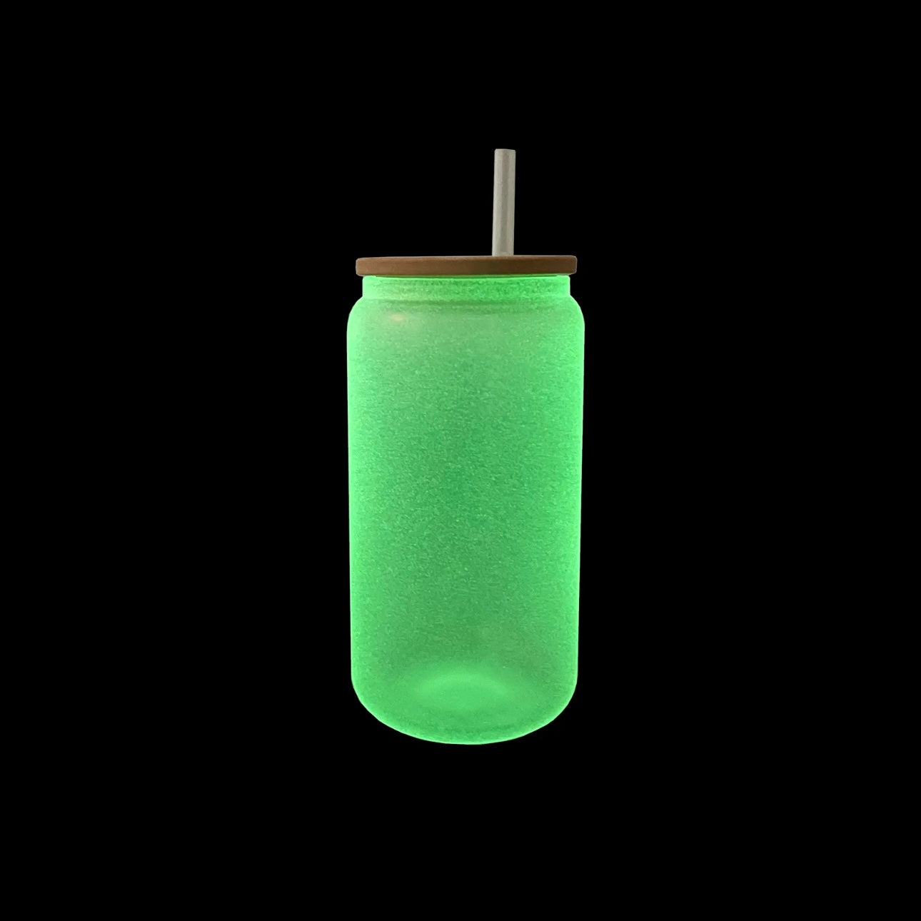 Glow In The Dark 16oz Can Glass with Bamboo Lid and Straw