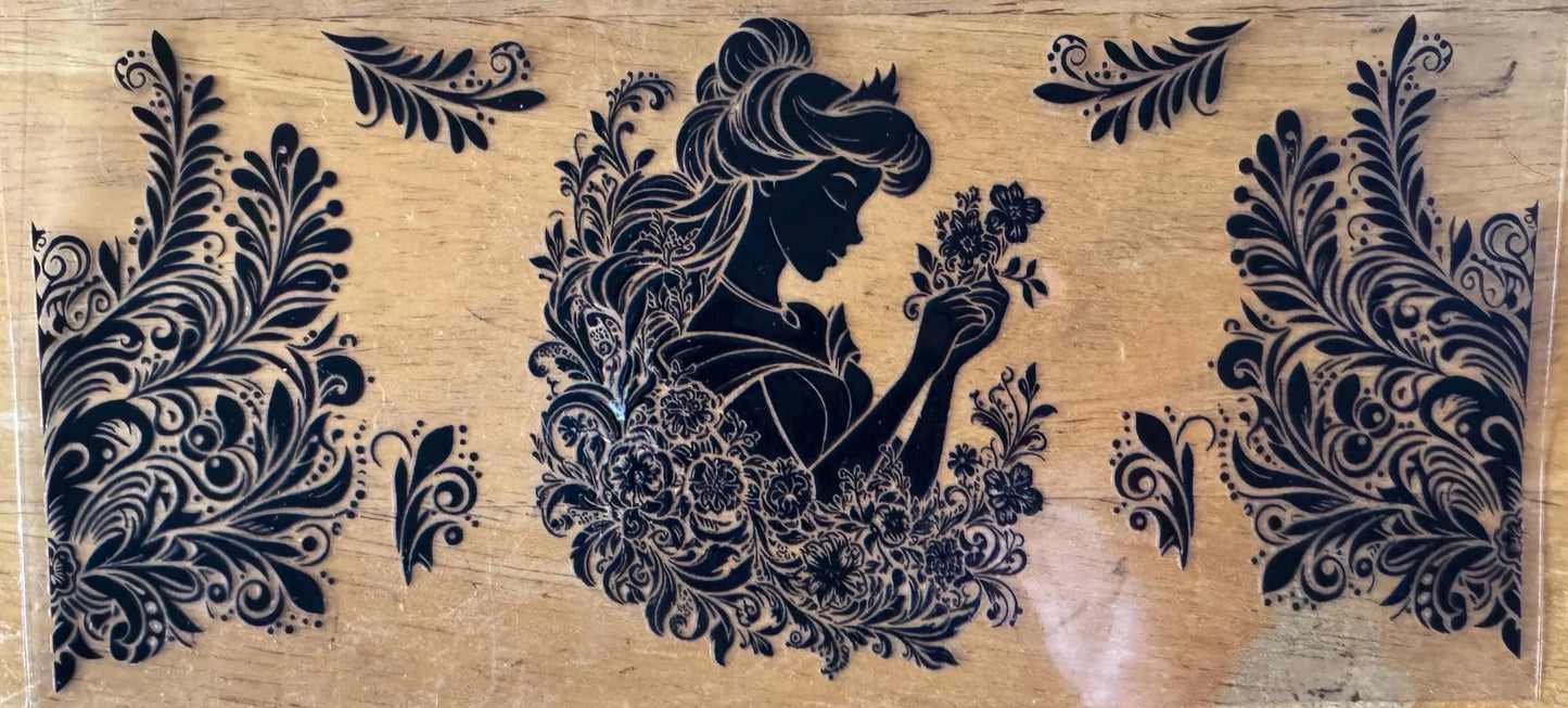 Sleeping Beauty Outline - Black or White Ink - UVDTF 16oz Wrap