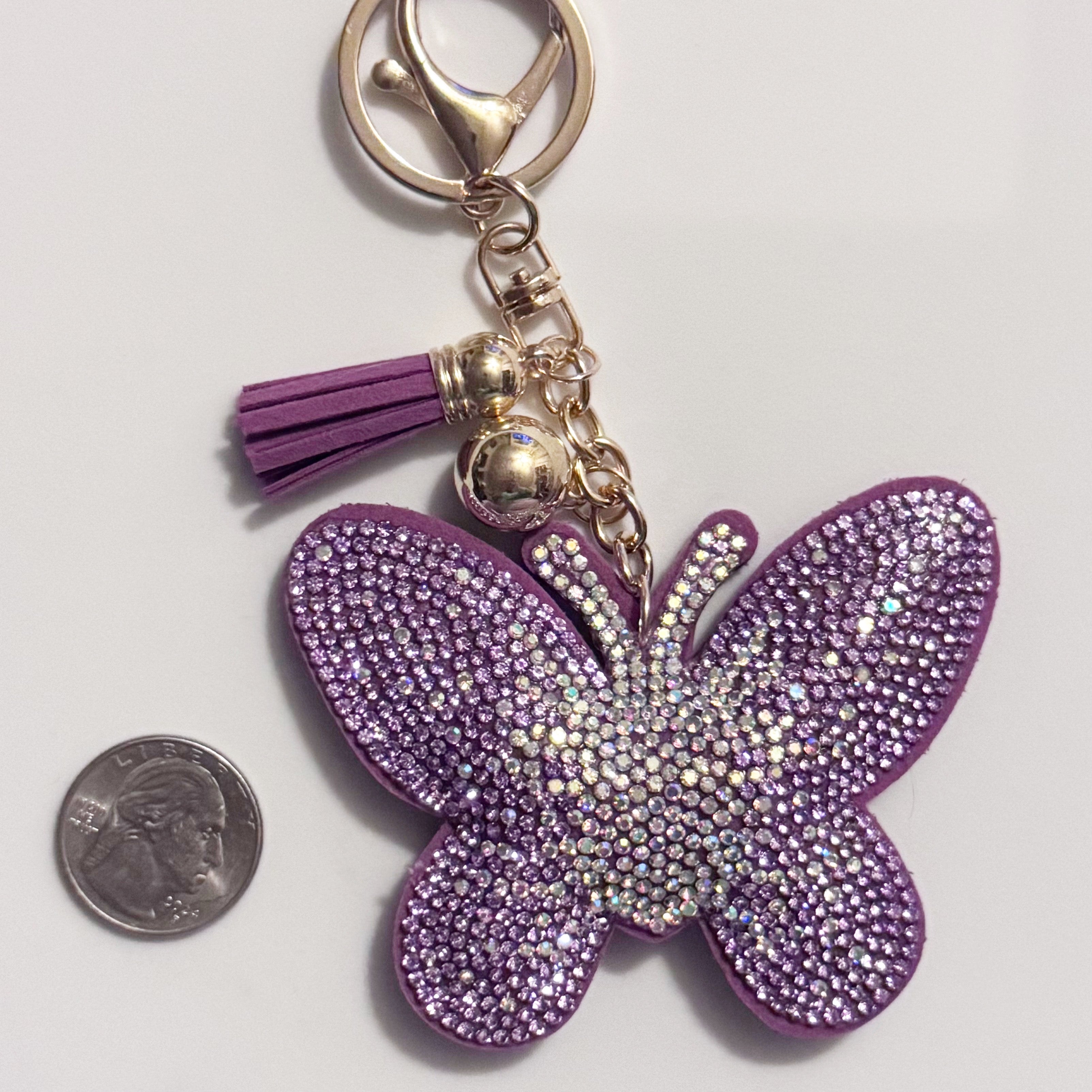 Purple Butterfly Rhinestone Keychain