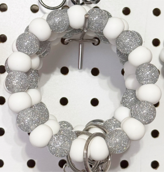 White Glitter Wristlet Keyring