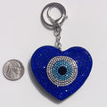 Blue Evil Eye Heart Rhinestone Keychain