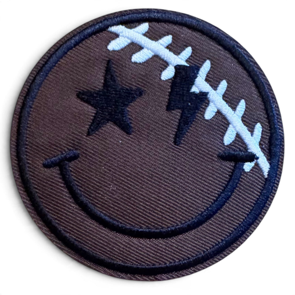 Embroidered Iron On Patch - Football Smiley