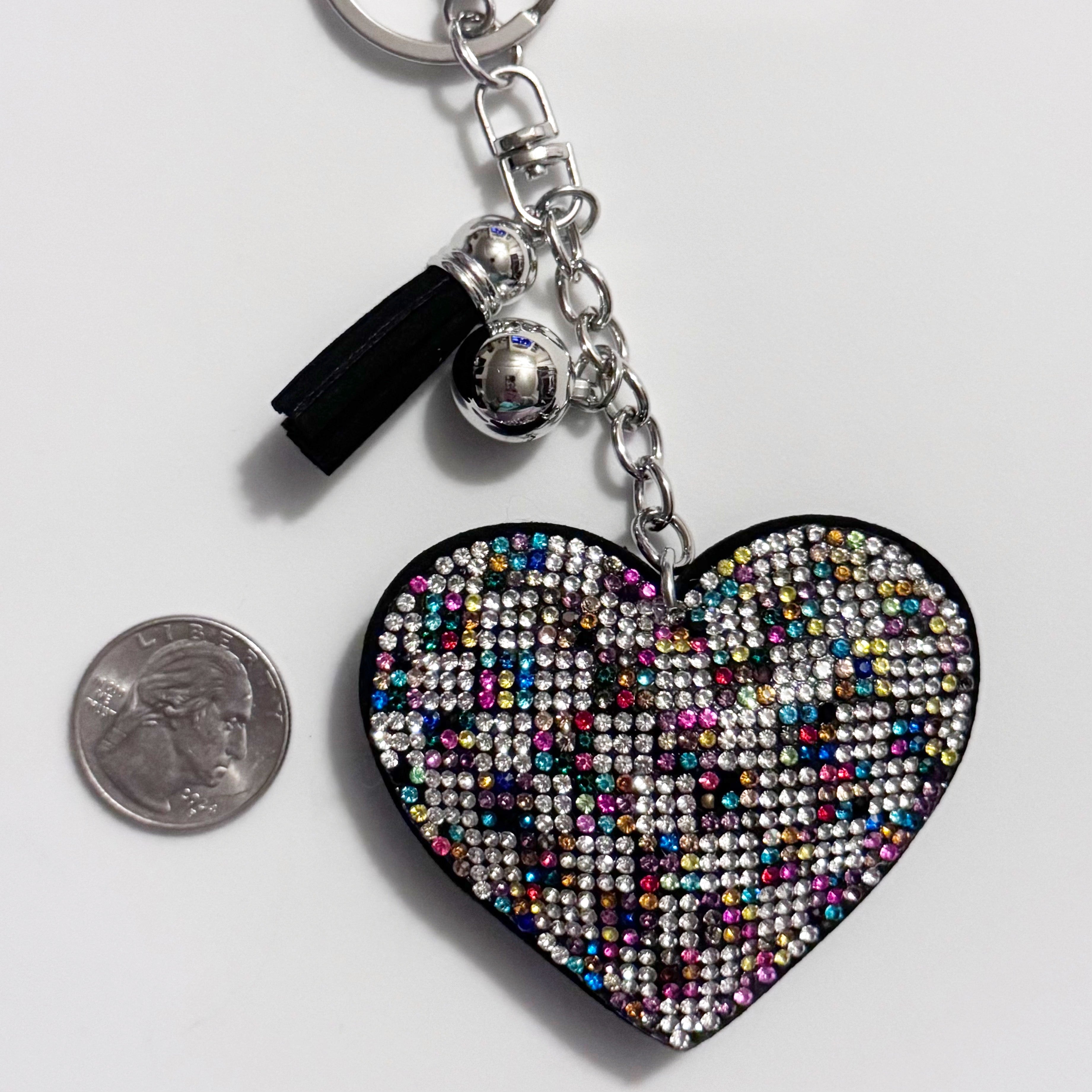 Checkered Heart Rhinestone Keychain
