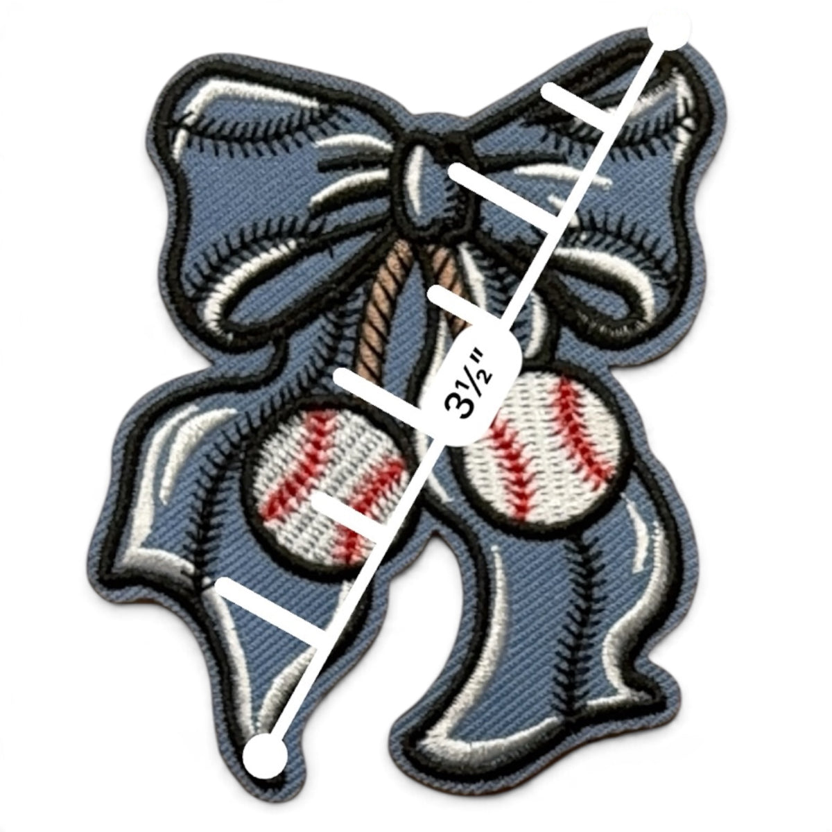 Embroidered Iron On Patch - Bow and Baseballs