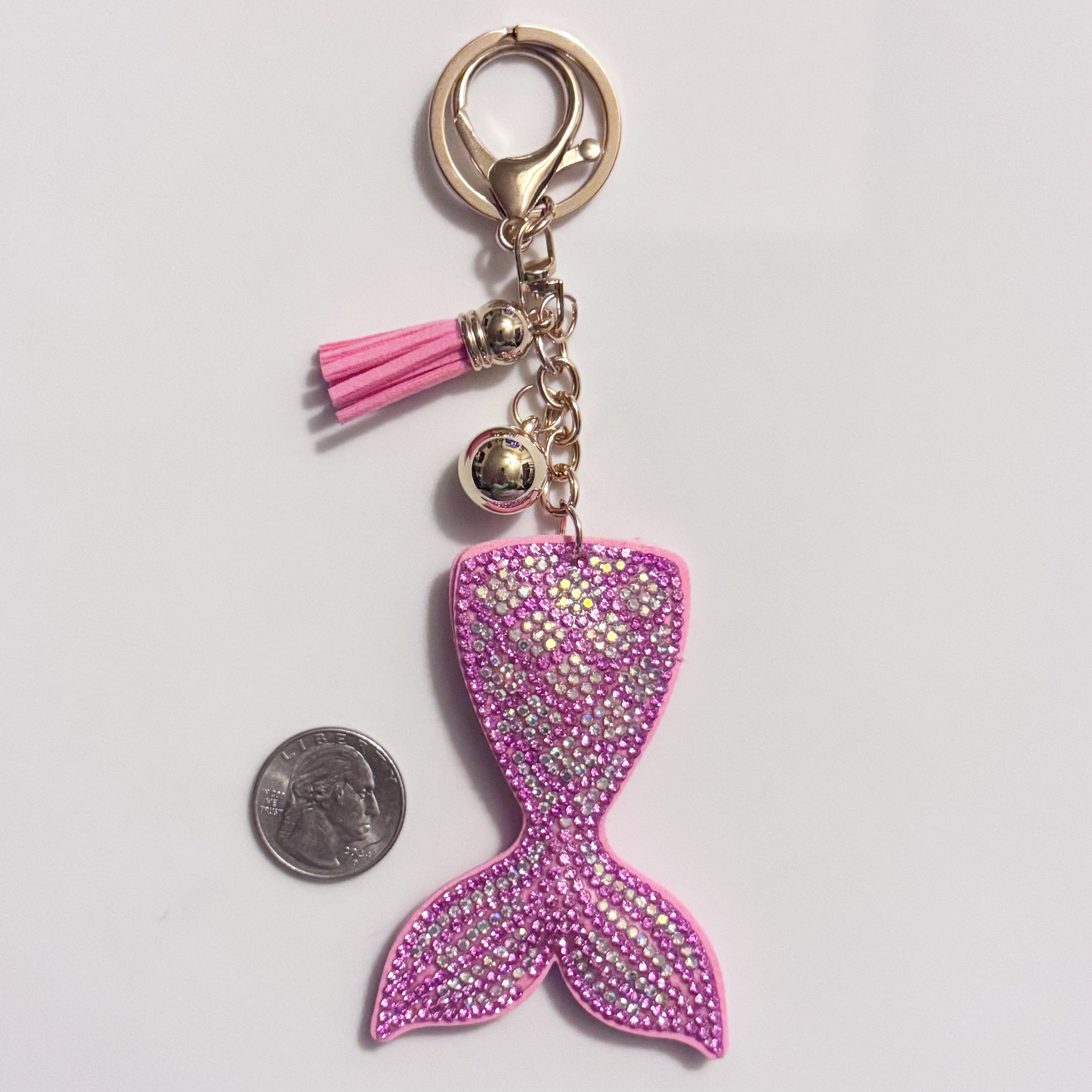 Pink Mermaid Tail Rhinestone Keychain