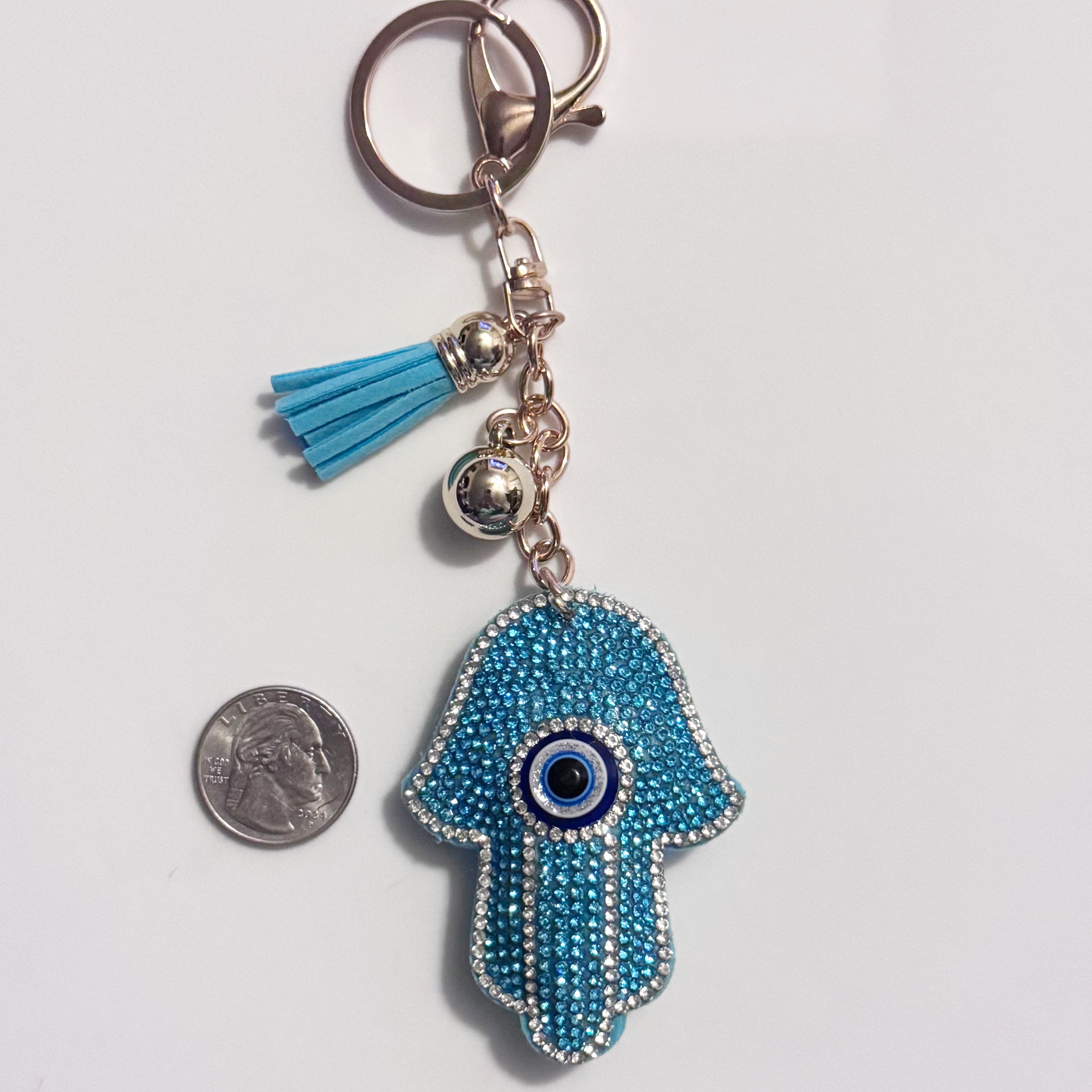 Light Blue Hamsa Rhinestone Keychain