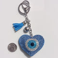 Light Blue Evil Eye Heart Rhinestone Keychain