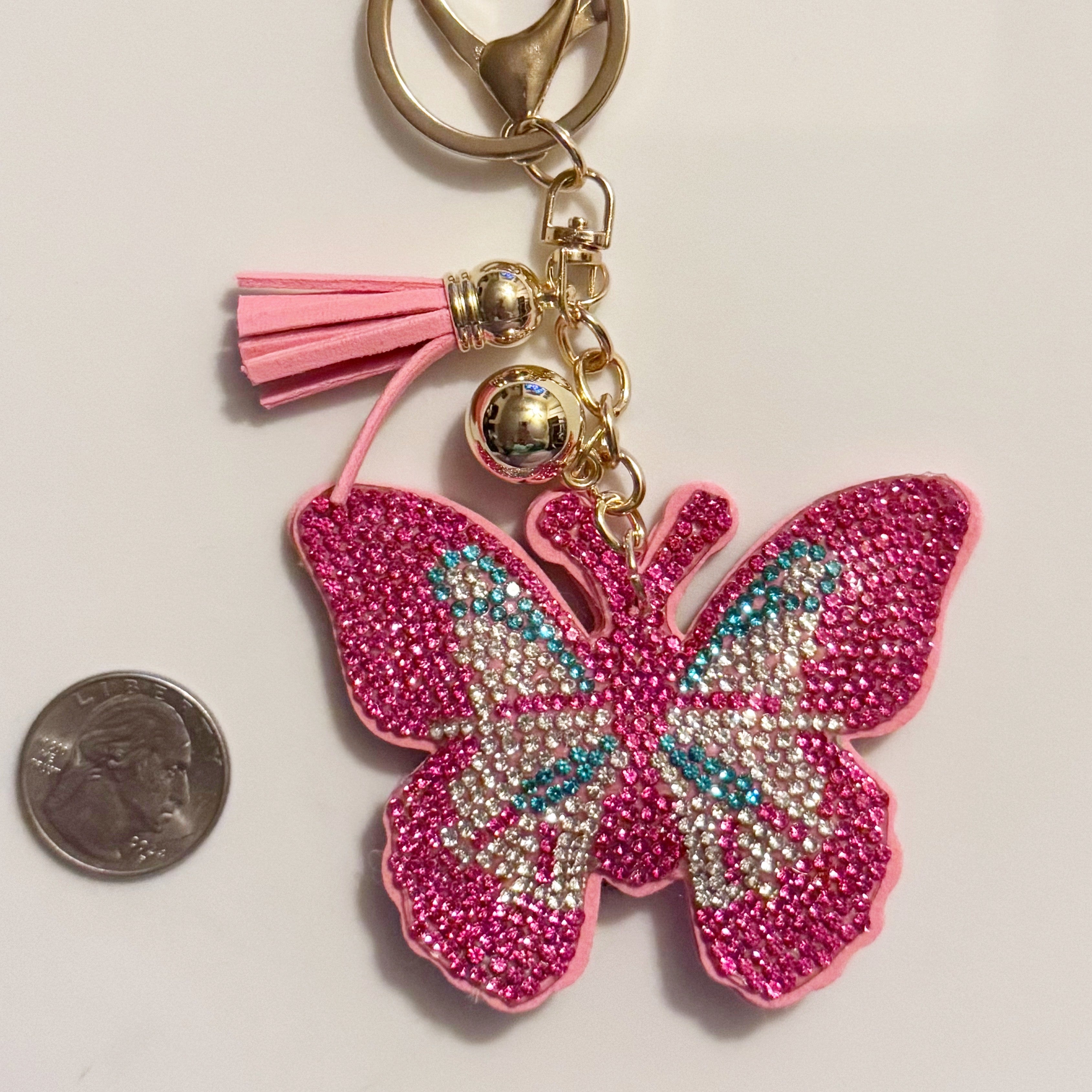 Pink and Blue Butterfly Rhinestone Keychain