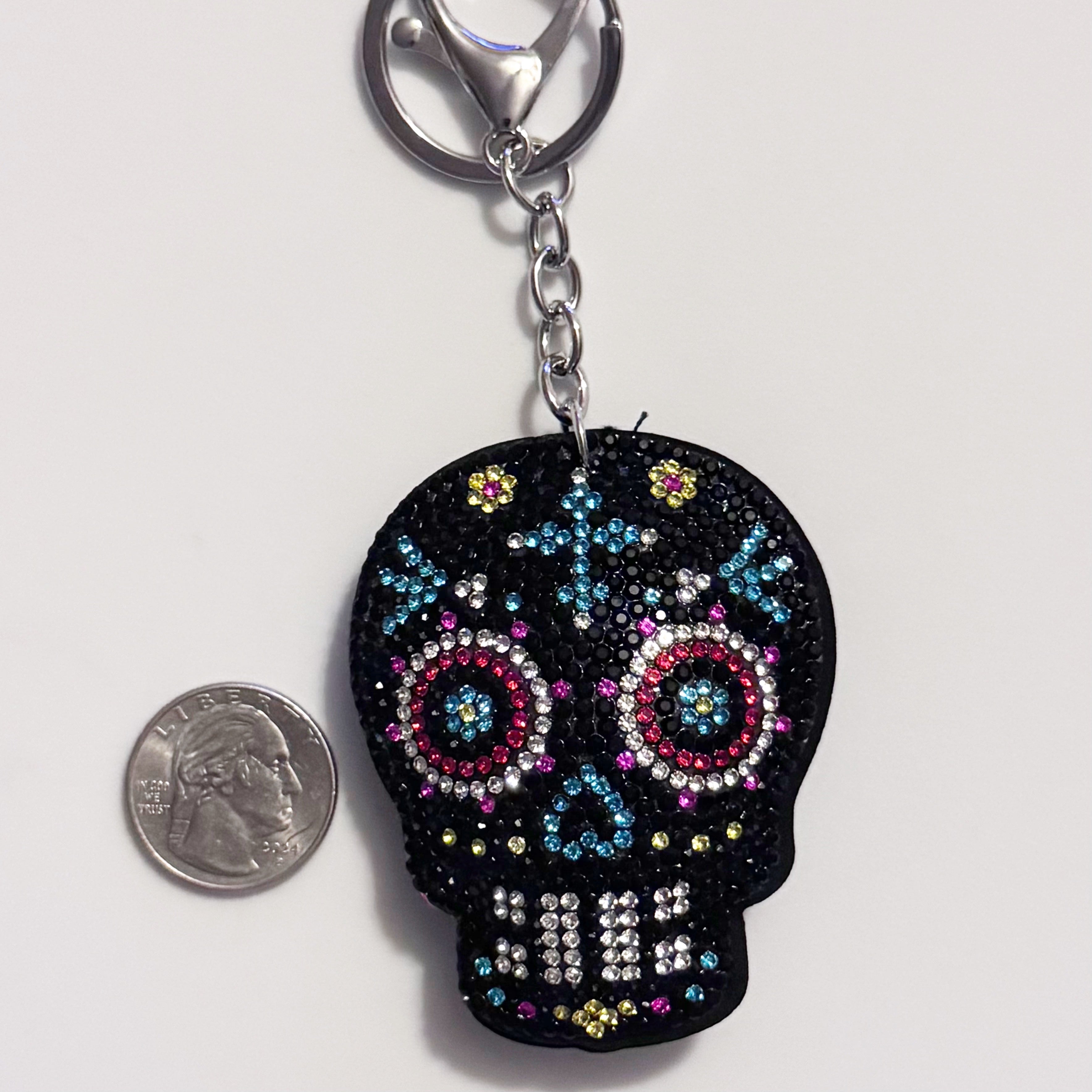 Black Sugar Skull Rhinestone Keychain