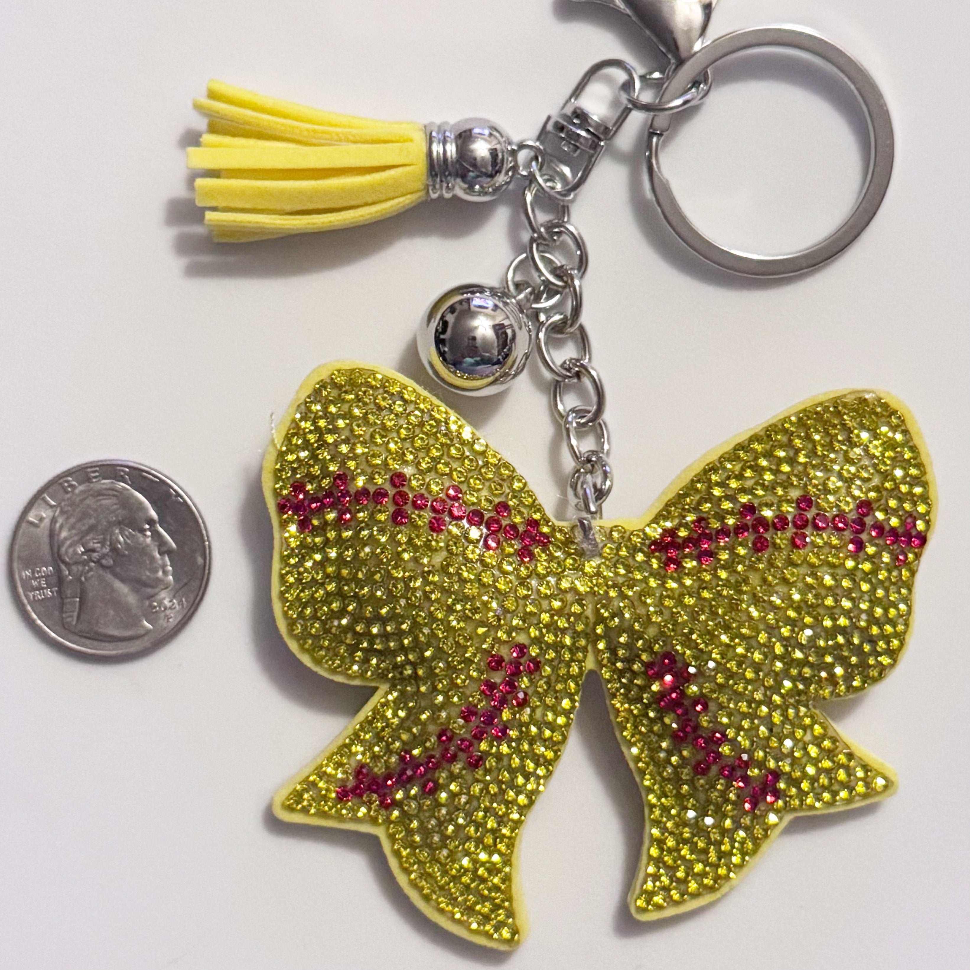 Softball Bow Rhinestone Keychain