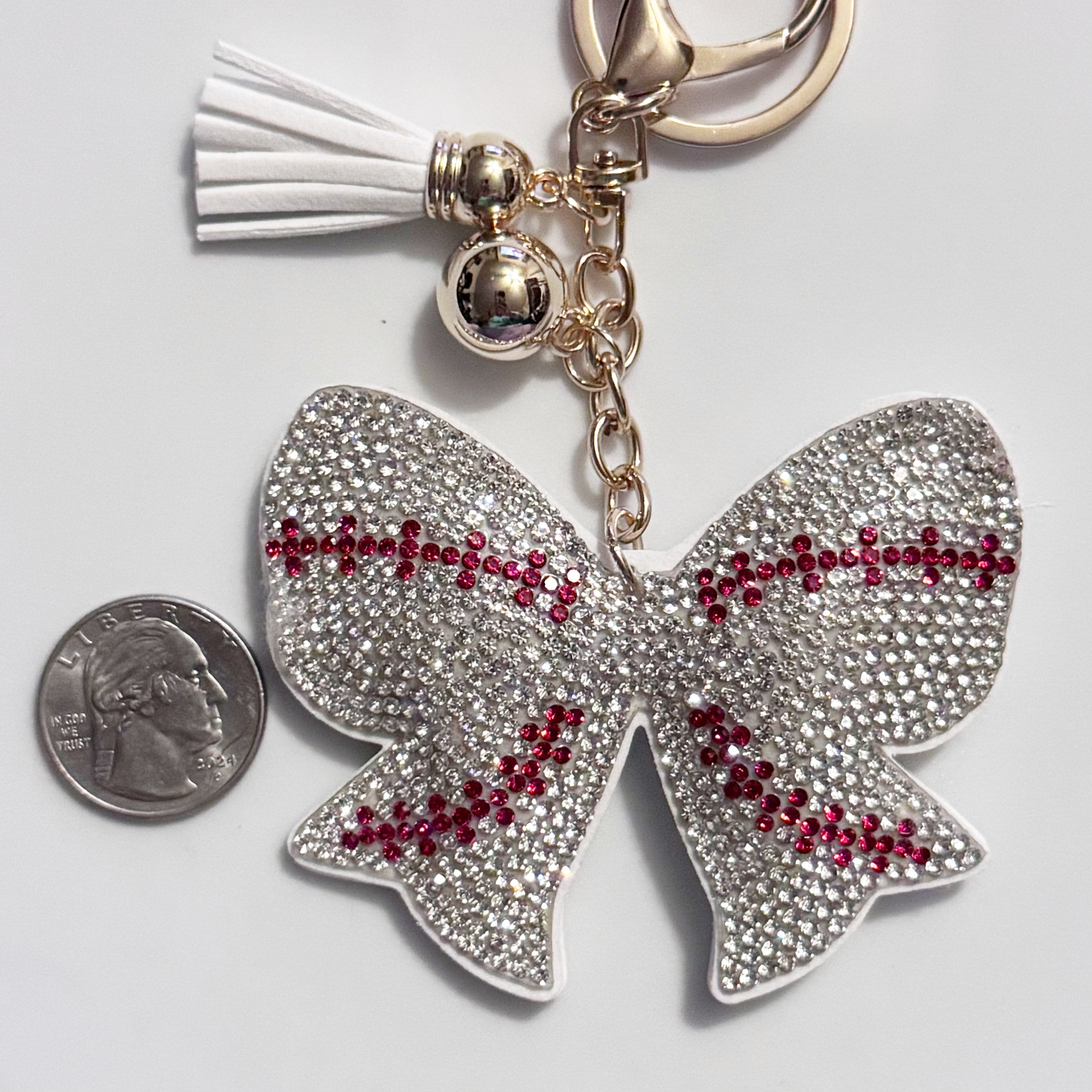 Baseball Bow Rhinestone Keychain