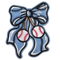 Embroidered Iron On Patch - Bow and Baseballs