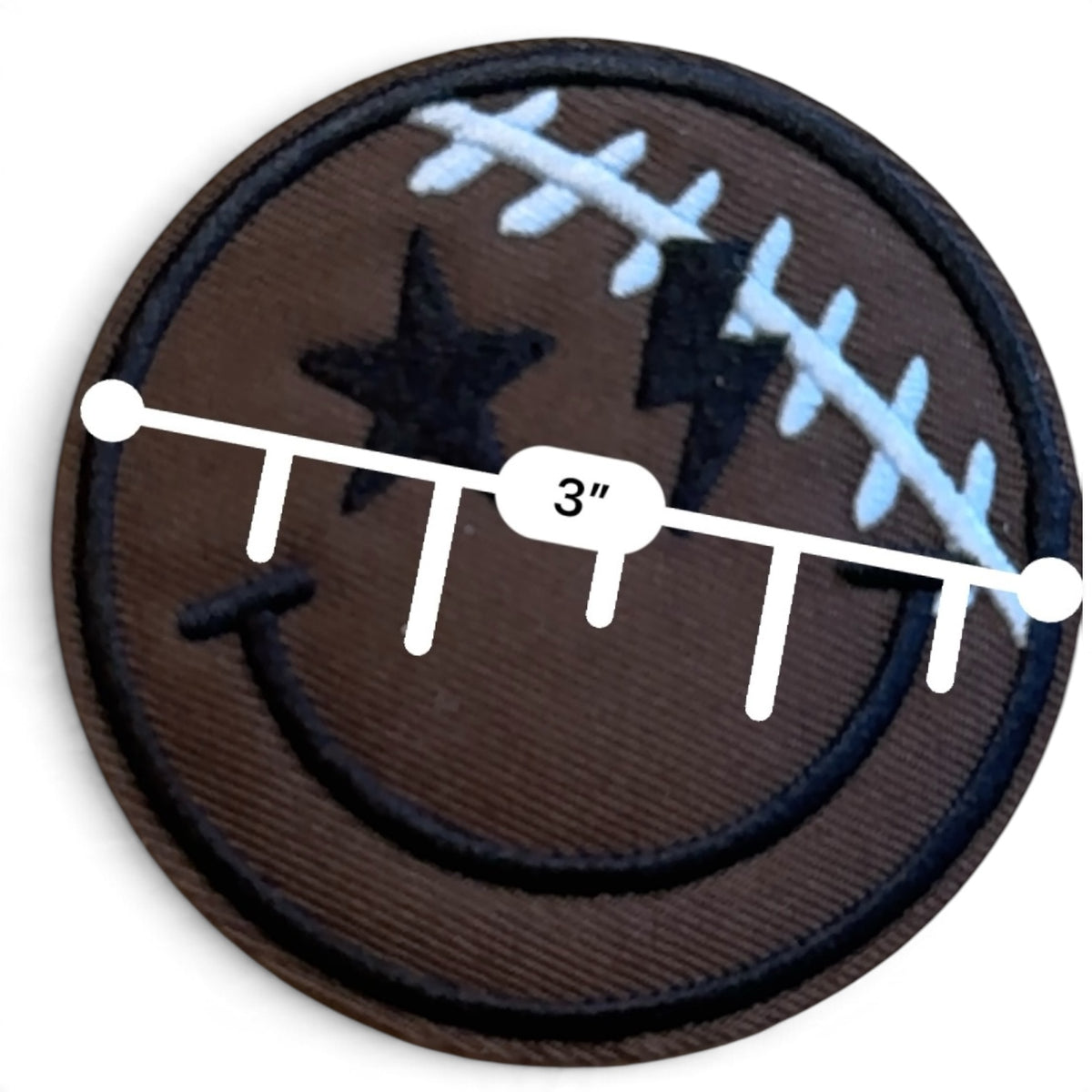 Embroidered Iron On Patch - Football Smiley