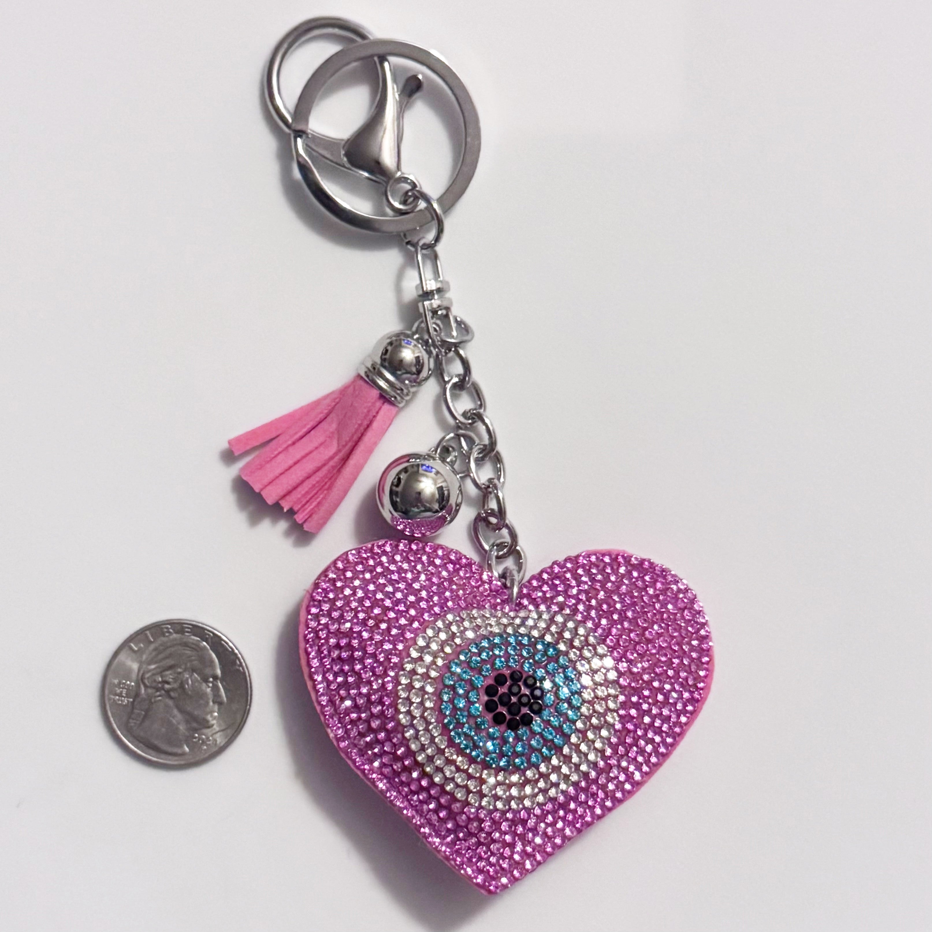 Pink Evil Eye Heart Rhinestone Keychain