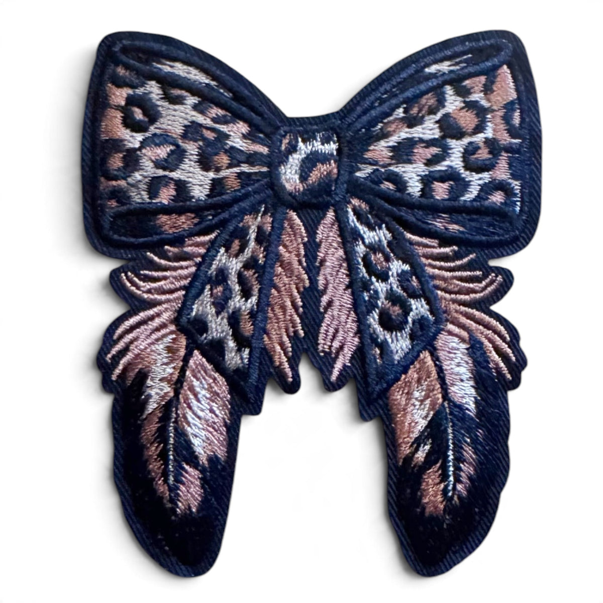 Embroidered Iron On Patch - Leopard Print Bow
