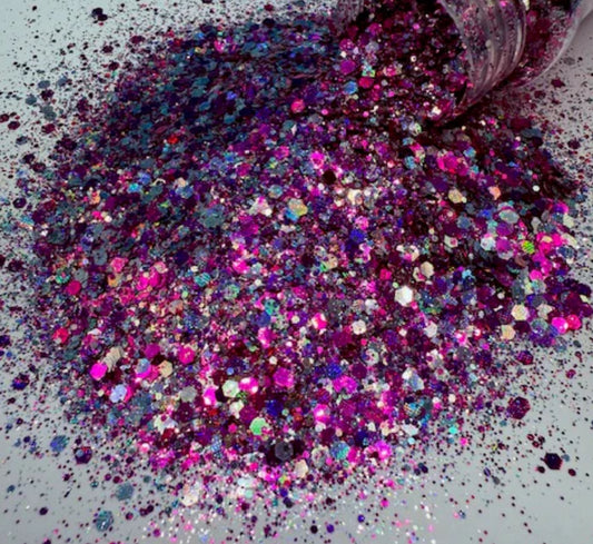 Hurricane Party - Textured Holographic Pink and Silver Glitter