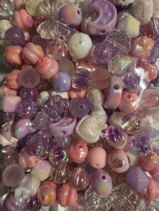 Pink, Purple, and White Acrylic Bead Mix