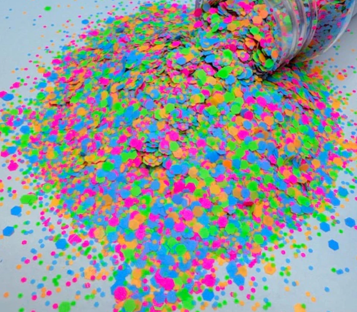 Electric Carnival - Blue Green Pink Orange Matte Chunky Mixed Glitter