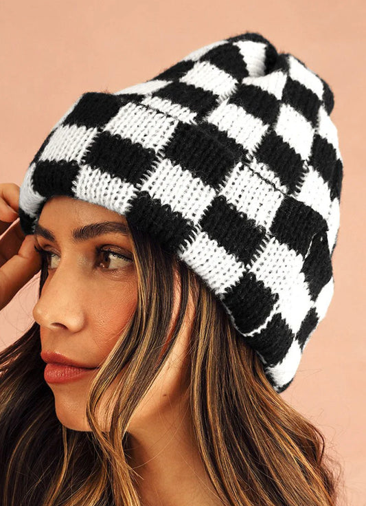 COFFEE RUN BLACK CHECKERED KNIT BEANIE