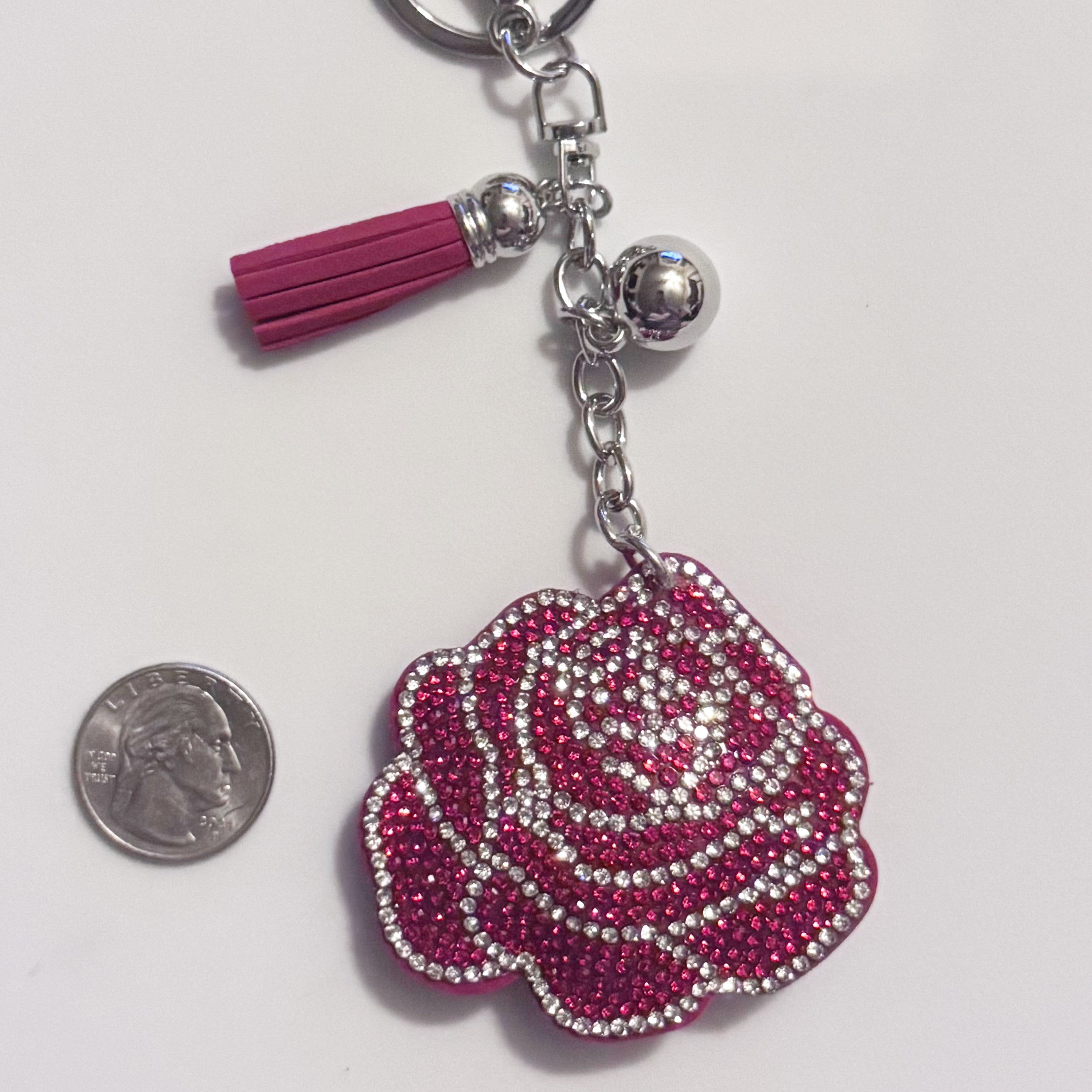 Red Rose Rhinestone Keychain