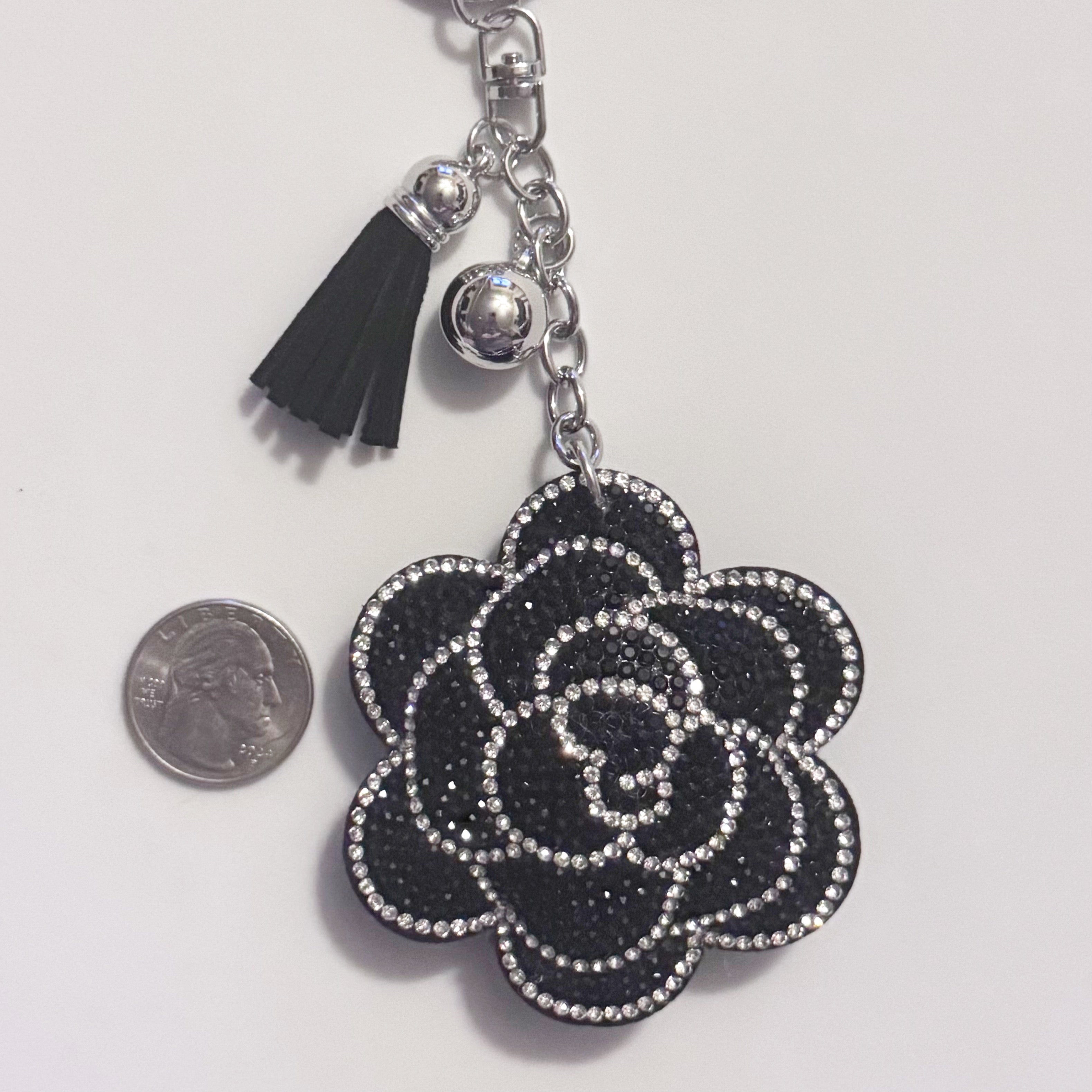 Black Rose Rhinestone Keychain