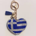 Greek Flag Heart Rhinestone Keychain