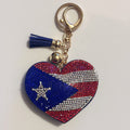 Puerto Rican Flag Heart Rhinestone Keychain