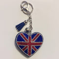 United Kingdom Flag Heart Rhinestone Keychain