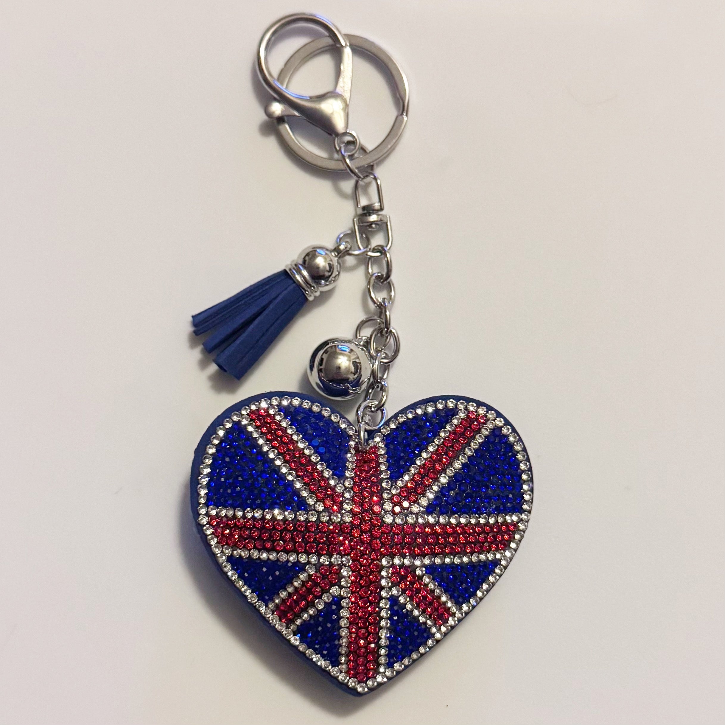 United Kingdom Flag Heart Rhinestone Keychain