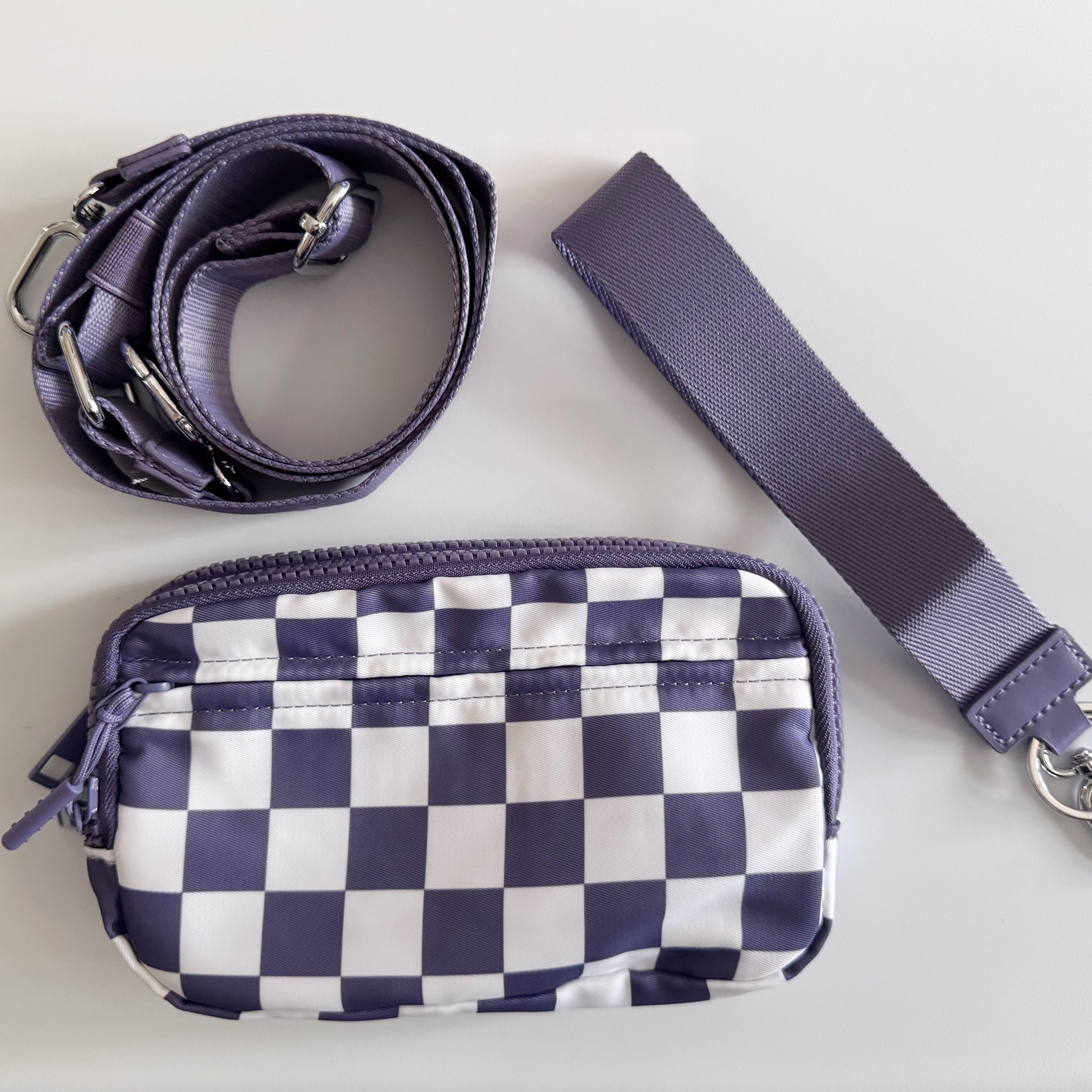 Large Purple Checkered Wristlet Pouch