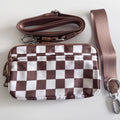Large Brown Checkered Wristlet Pouch