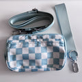 Large Blue Checkered Wristlet Pouch