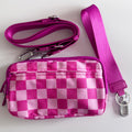 Large Pink Checkered Wristlet Pouch