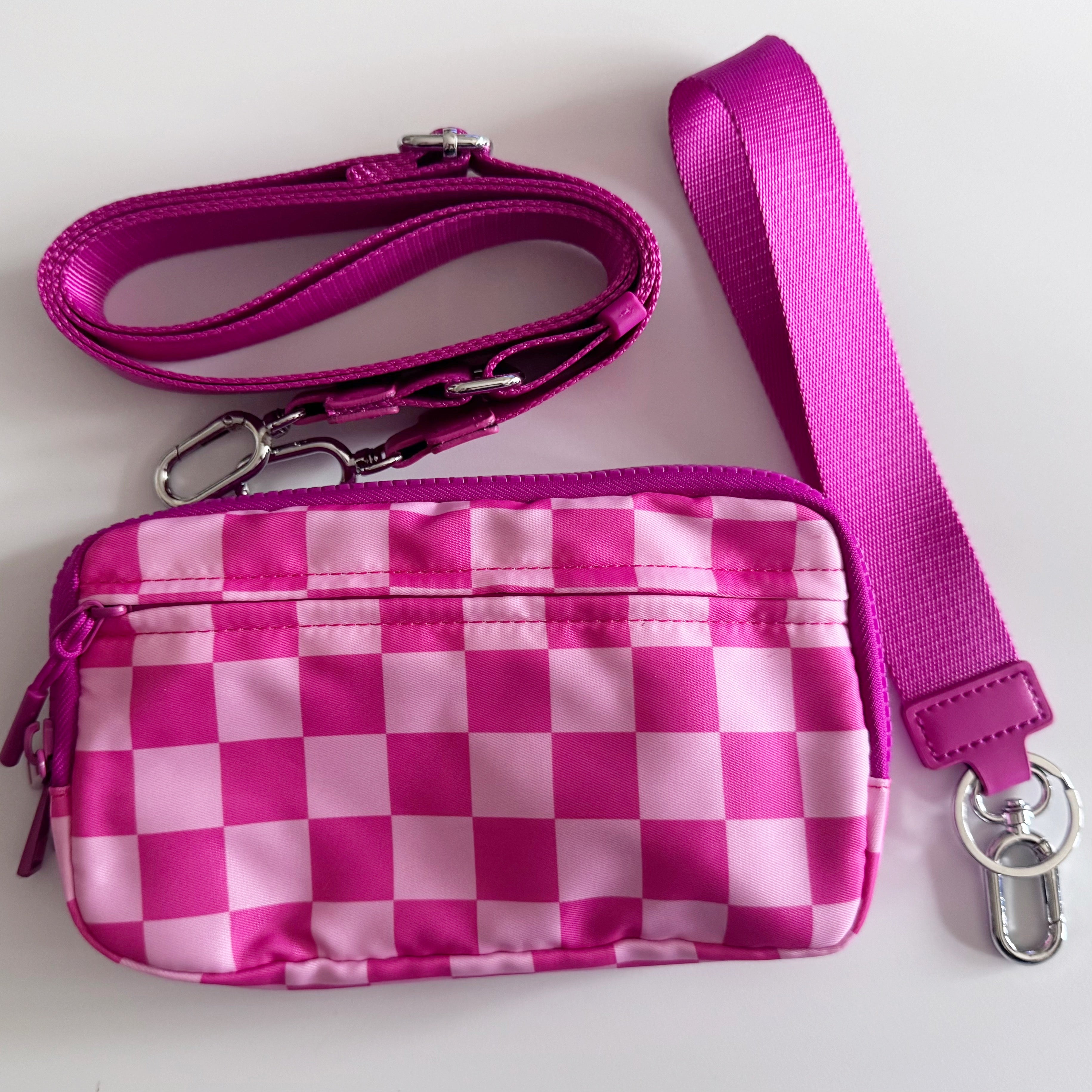 Large Pink Checkered Wristlet Pouch