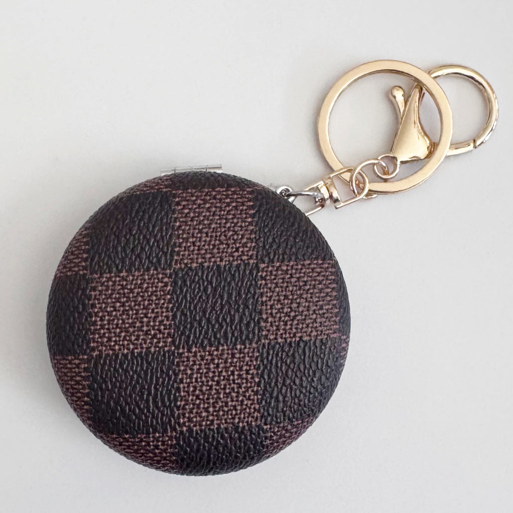 Brown Checkered Mirror Keychain