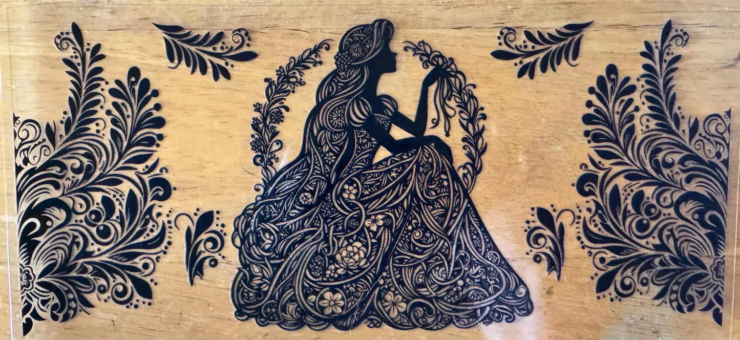 Rapunzel Outline - Black or White Ink - UVDTF 16oz Wrap