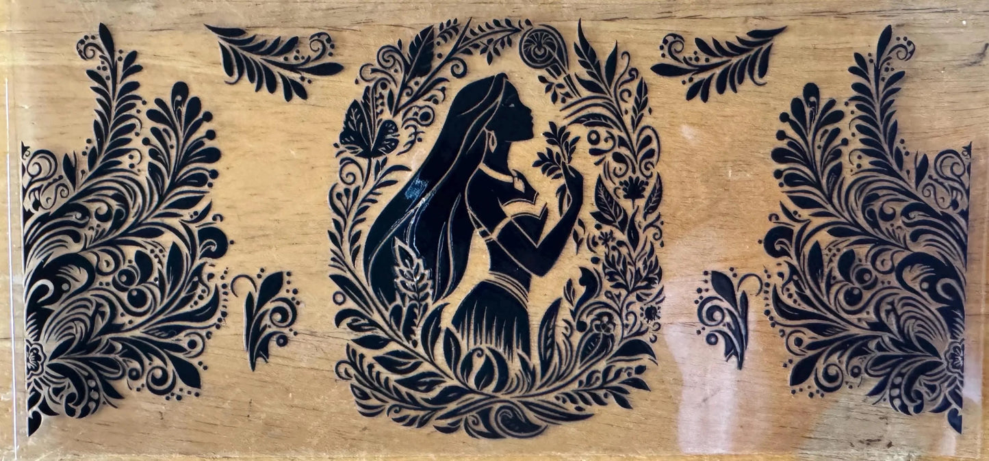 Pocahontas Outline - Black or White Ink - UVDTF 16oz Wrap