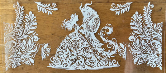 Belle and Beast Outline - Black or White Ink - UVDTF 16oz Wrap