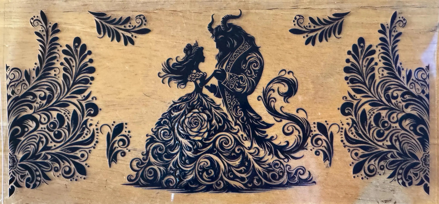 Belle and Beast Outline - Black or White Ink - UVDTF 16oz Wrap