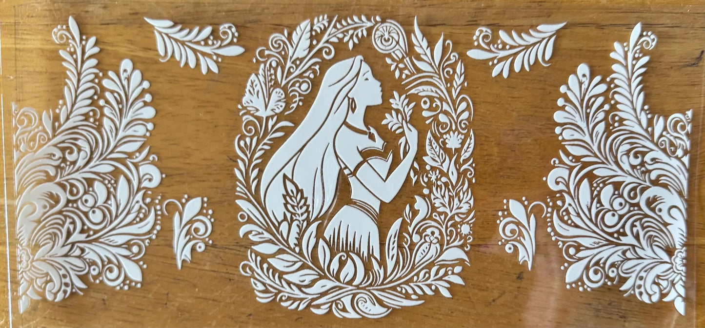 Pocahontas Outline - Black or White Ink - UVDTF 16oz Wrap